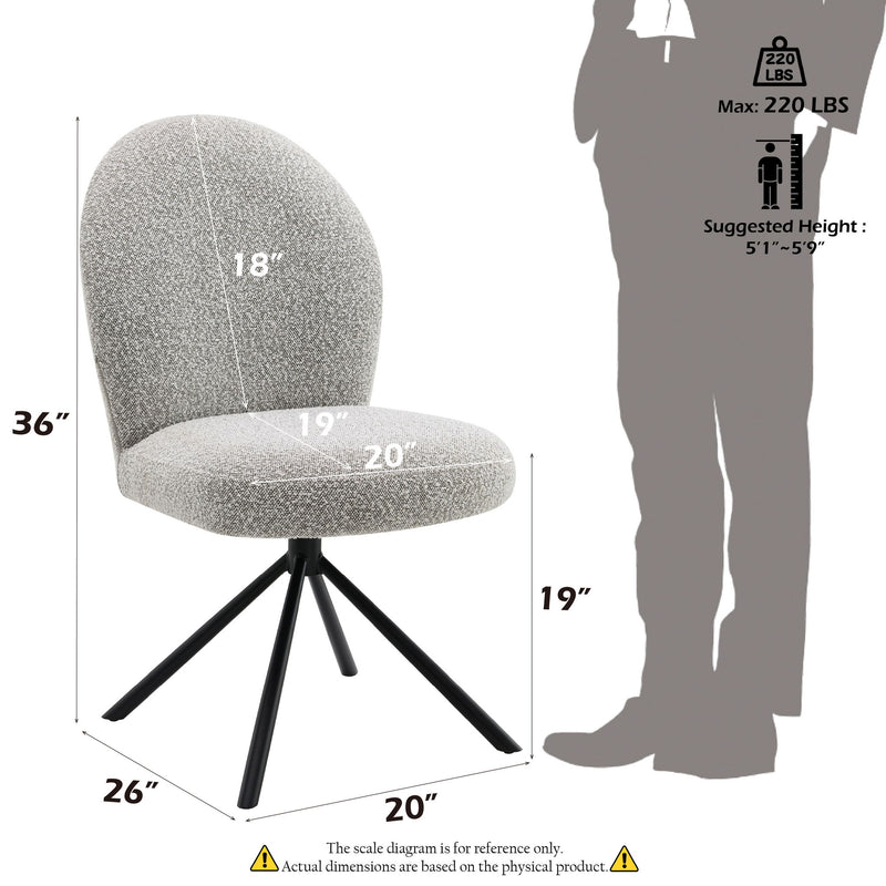 Gray swivel side chair with round seat, arched back, black star base