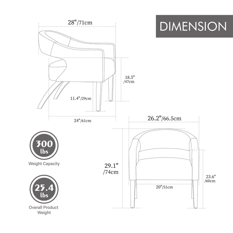 Upholstered Open Back Armchair With Weathered Rubberwood Legs