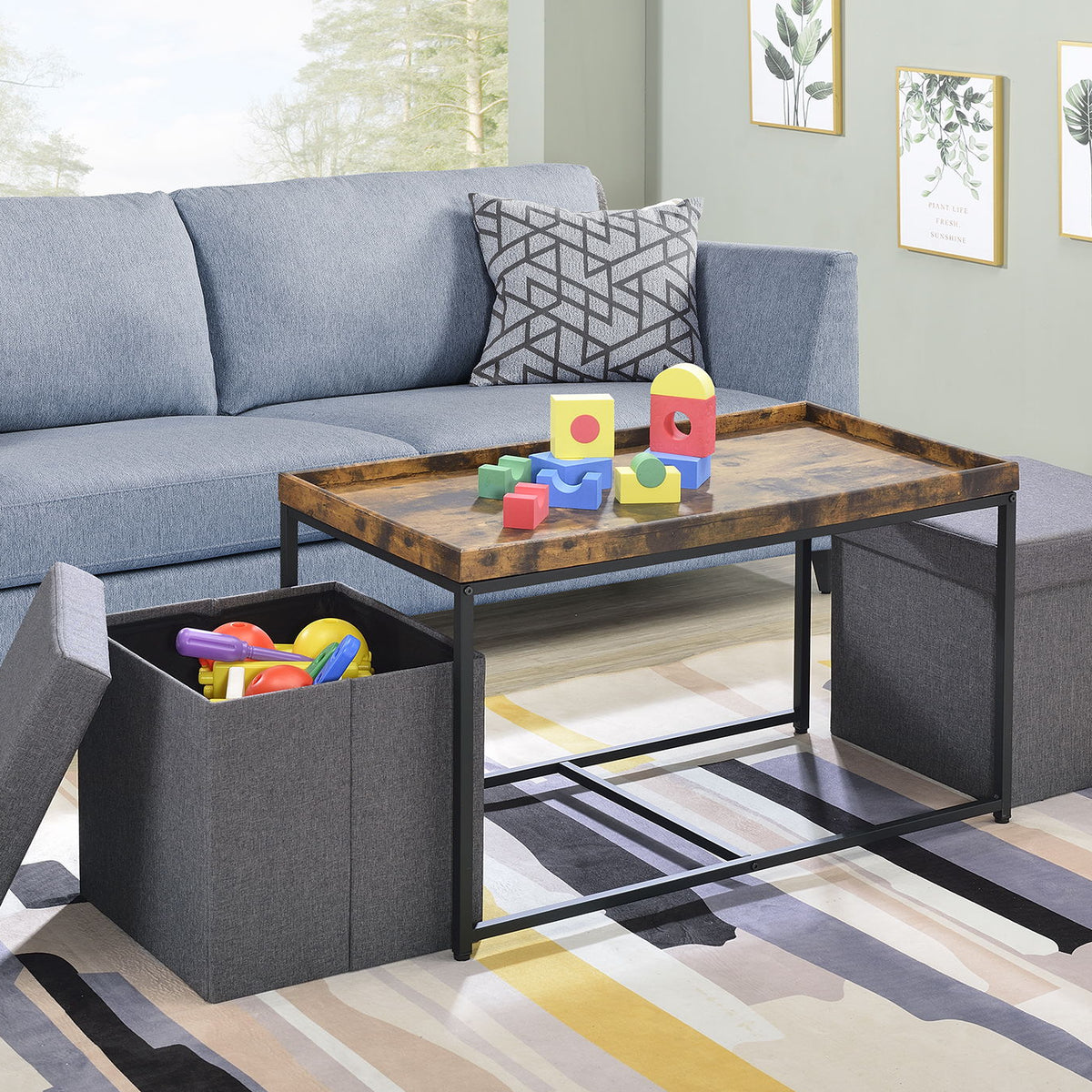 Monty - Wood Grain 3 Piece Coffee Table Set With Raised Edges (Set of 3)