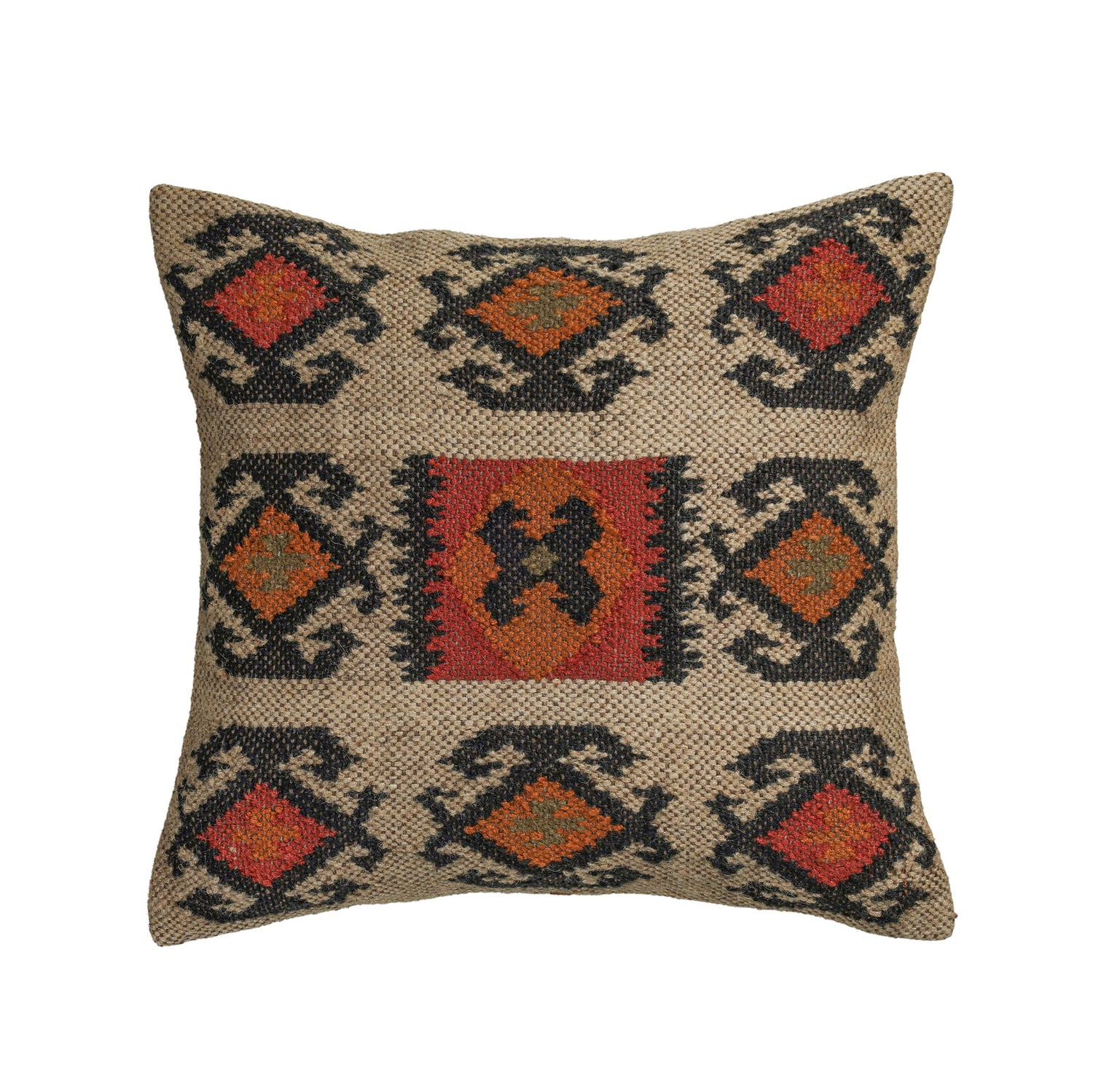 Terra - 20" Square Wool and Jute Kilim Throw Pillow - Clay