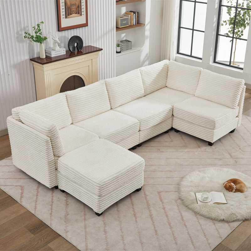Modular U-Shaped Corduroy Sectional Sofa - Corduroy