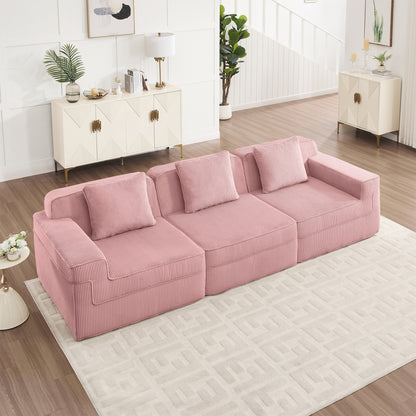 3-Seater Modular Corduroy Sectional Sofa - Pink Corduroy