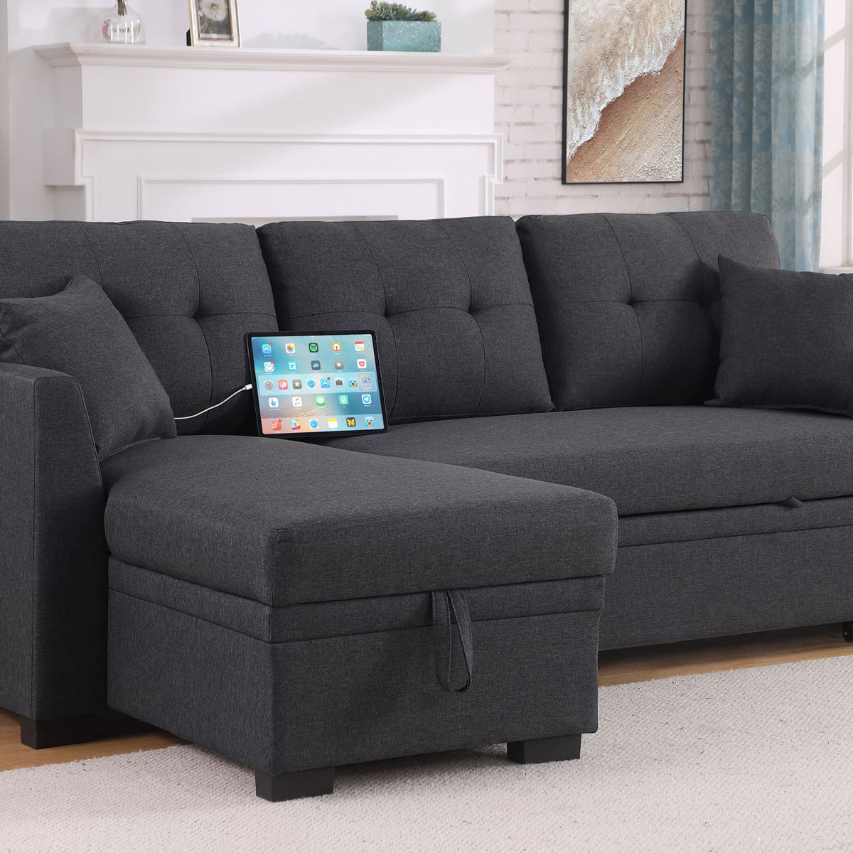 Modern Sectional Sofa Bed - Dark Gray