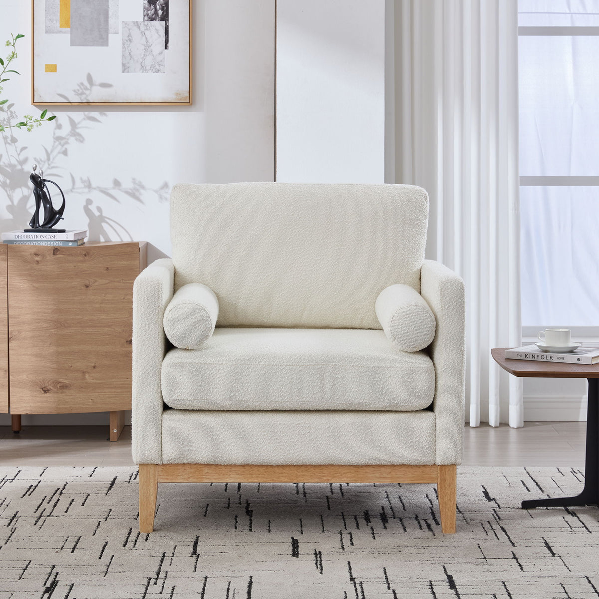 Wide Modern Performance Accent Chair With Natural Legs