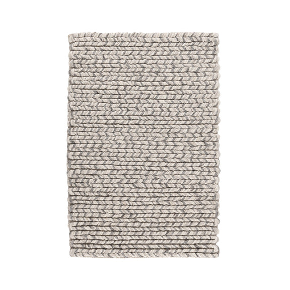 Dawson rug with gray and cream braided texture in a tight, even square pattern