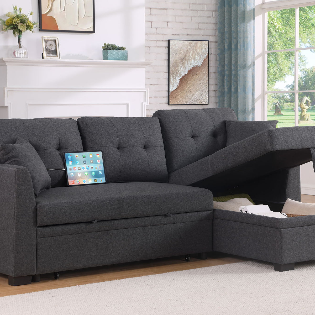 Stylish Sectional Sofa Bed - Dark Gray