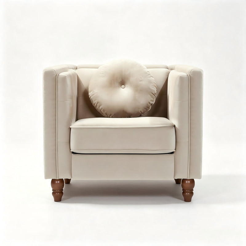 Cream tufted square-arm accent side chair with cushioned seat and back