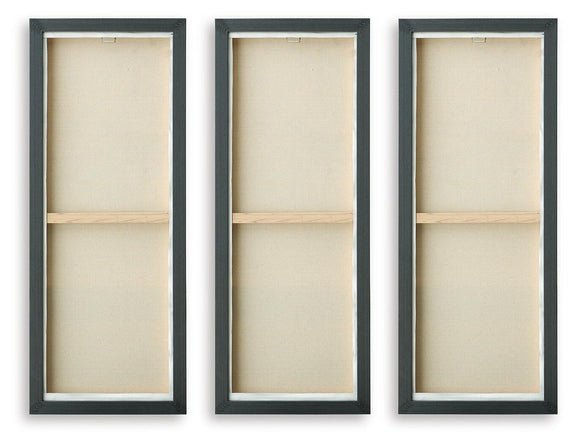 Set of 3 framed wall art prints with blank backing, dark gray frames