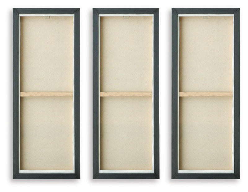 Set of 3 framed wall art prints with blank backing, dark gray frames