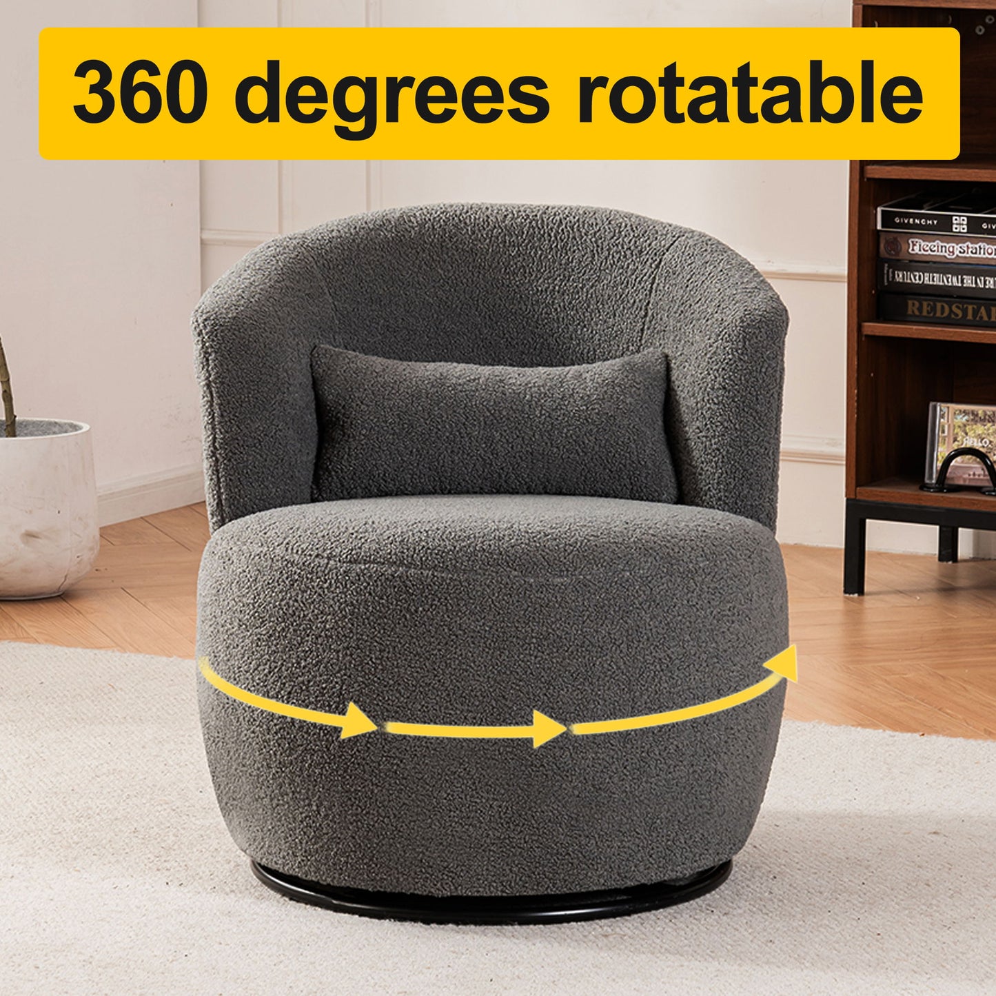 Swivel Accent Chair, Contemporary Round Armchair With 360 Degree Rotation And Metal Base For Living Room Elegance