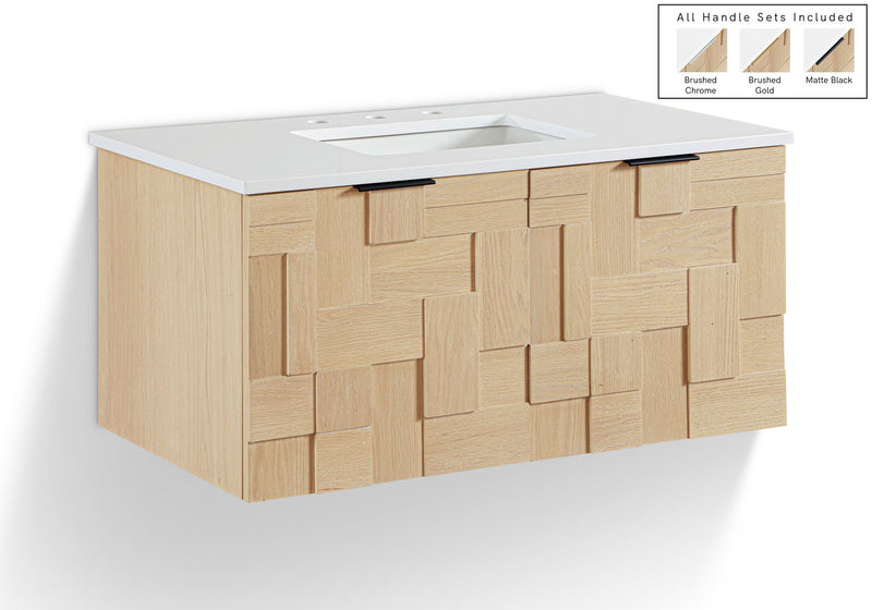 Leonardo - Engineered Stone And Solid Wood 24" Wall Mounted Bathroom Vanity