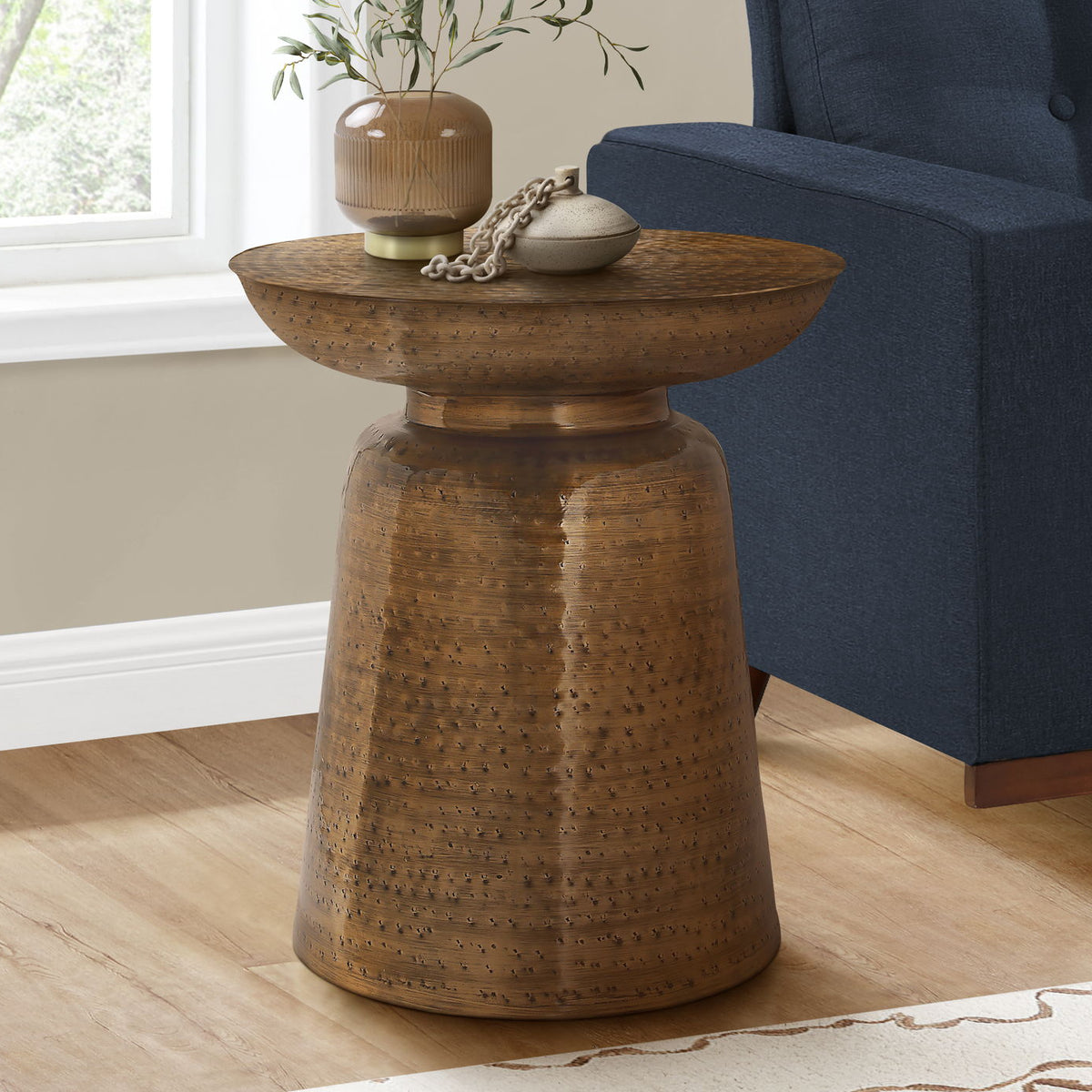 Drum Accent Side Table, Hammered Texture