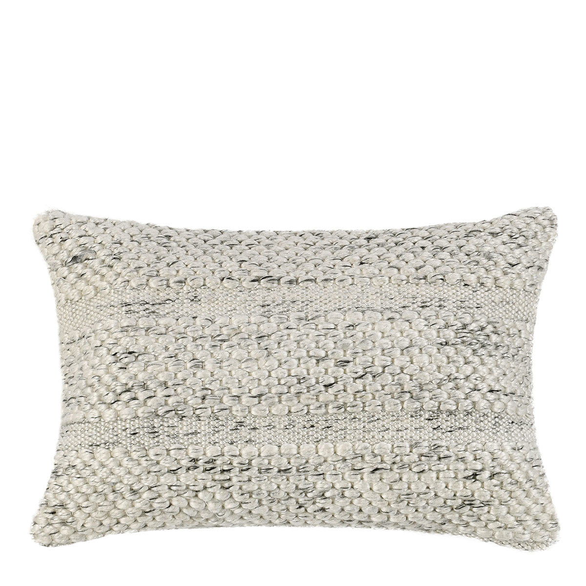 Woven textured throw pillow in cream ivory with square corners and textured front panel.