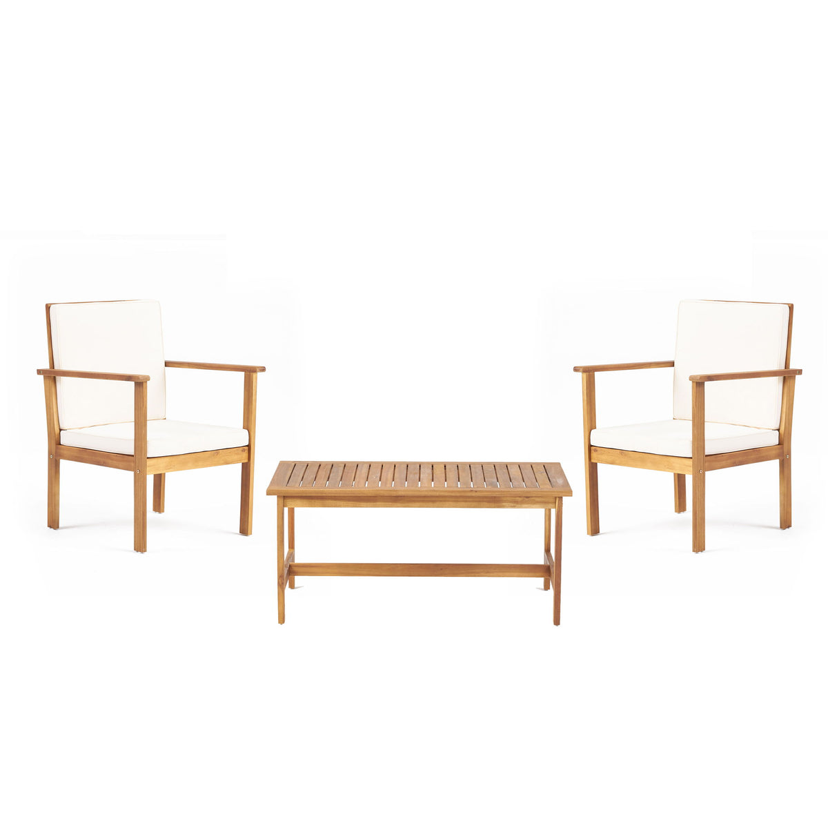 3 Piece Patio Set With Slatted Design, 2 Club Chairs And Coffee Table - Brown