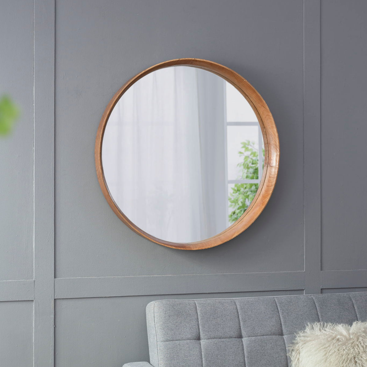 Round Wood Mirror, Wall Mounted Mirror Home Decor For Bathroom Living Room