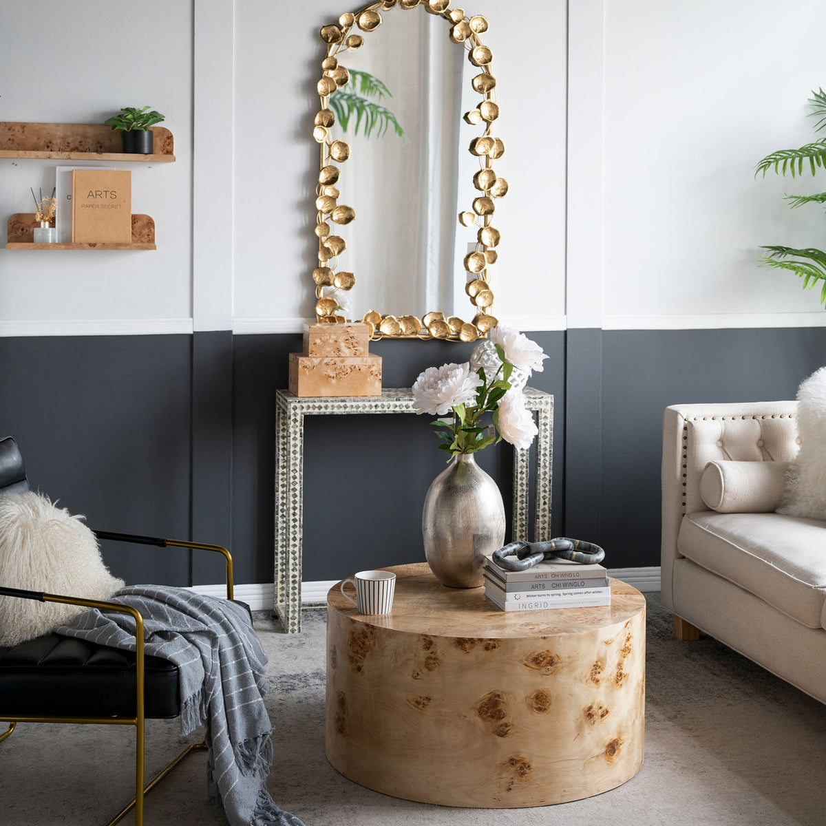 Full Length Arched Wall Mirror With en Leaf Accents Decorative Mirror For Living Room Bedroom - Gold