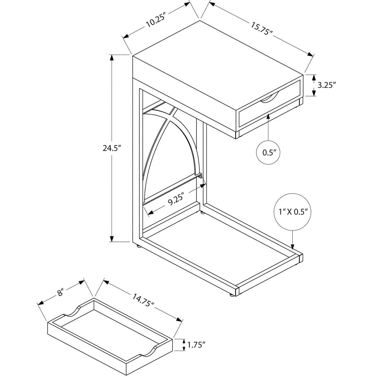 Accent Table, C - Shaped Glossy Contemporary & Modern - White