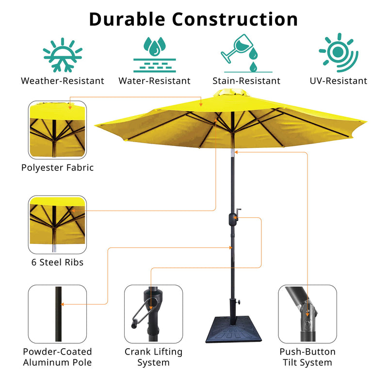 8.8' Outdoor Aluminum Patio Umbrella With 42 Pound Square Resin Umbrella Base