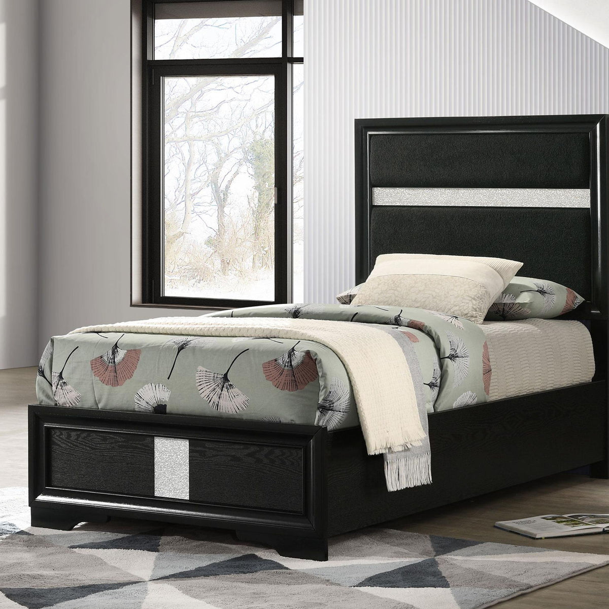 Miranda 54-inch Upholstered Twin Panel Bed Black