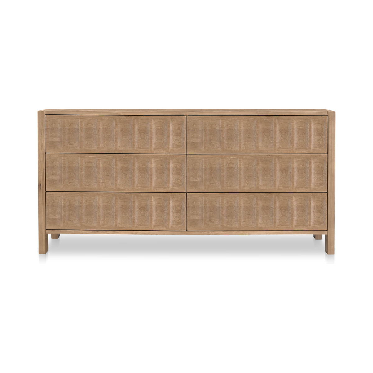 Natural wood dresser with multiple drawers and tapered legs