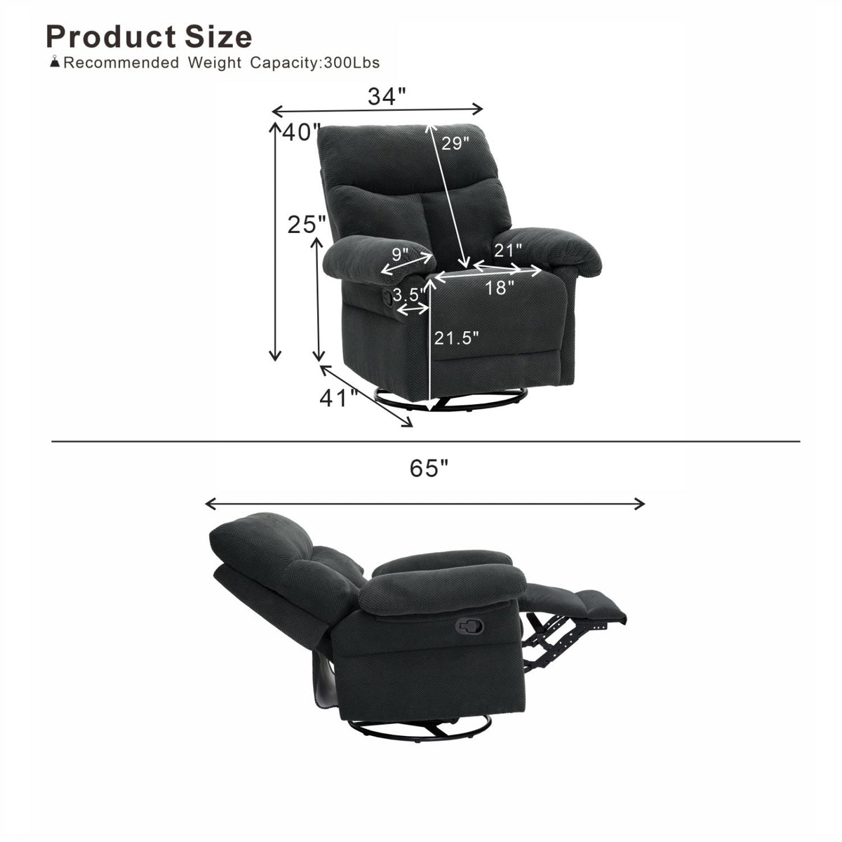 Swivel Rocker Recliner Chair With Manual Recline For Living Room