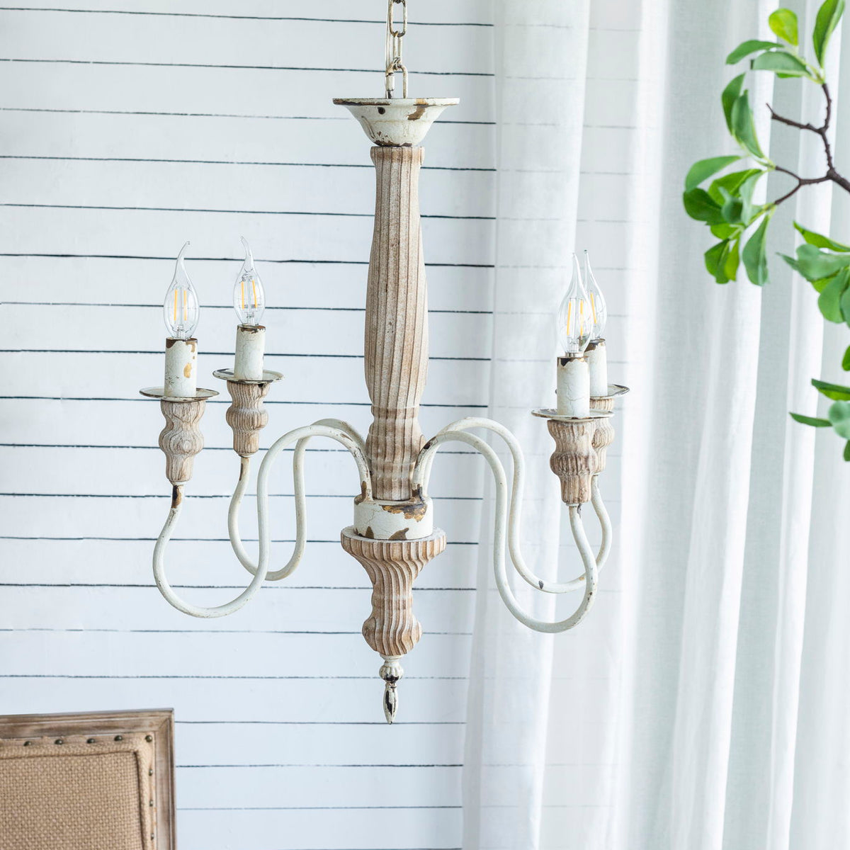4 Light Chandelier, Hanging Light Fixture With Adjustable Chain For Kitchen, Bulb Not Included - Cream White