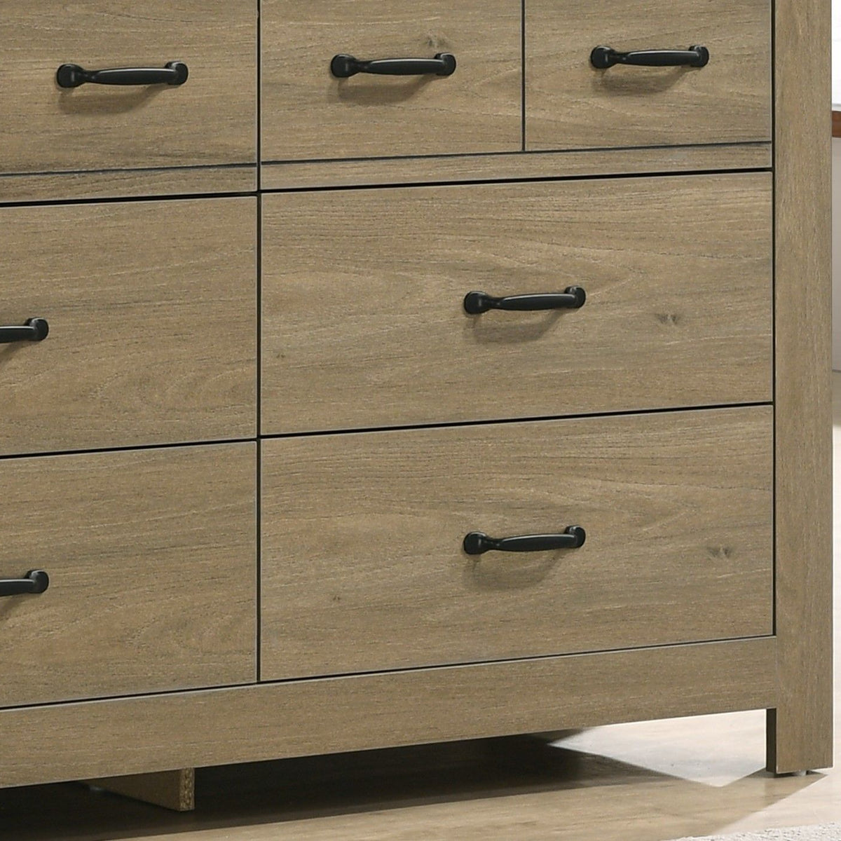 Finn - Oak Finish Dresser With 6 Drawers And Black Handles - Coffee Gray