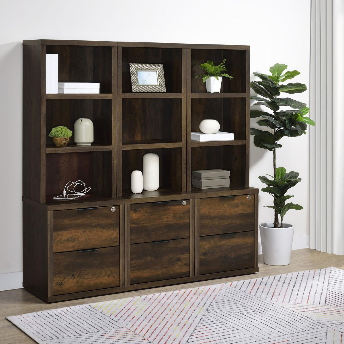 Westpark 3-piece Wall Unit Bookcase Set with USB Dark Pine