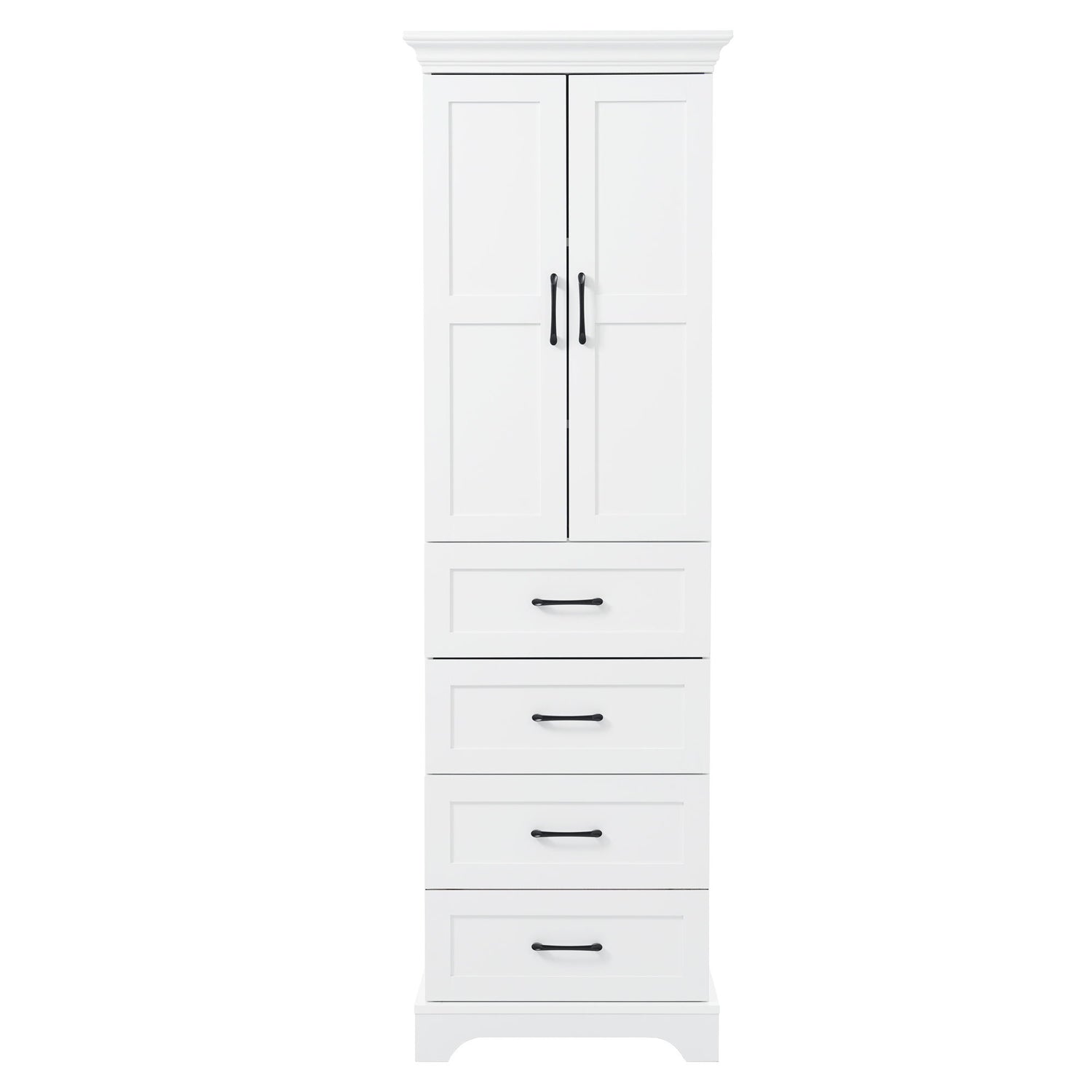 Bathroom Vanity With 2 Damping Hinge Doors, 3 Drawers, Adjustable Shelves - White