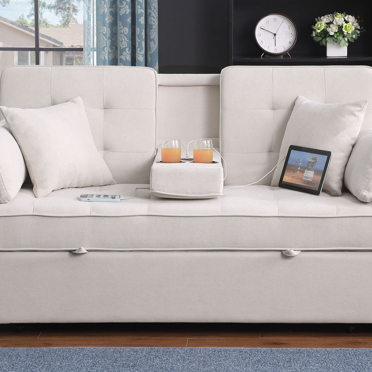 Cody II - 69.5"W Woven Fabric Convertible Sleeper Loveseat with Cup Holder