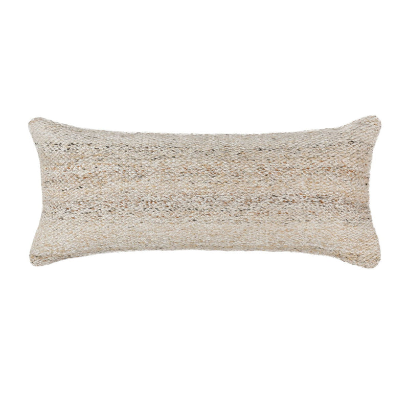 Beige speckled rectangular lumbar pillow with woven texture