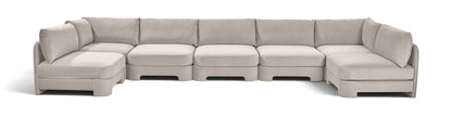 Light gray velvet armless U-shaped sectional sofa, 7-piece set