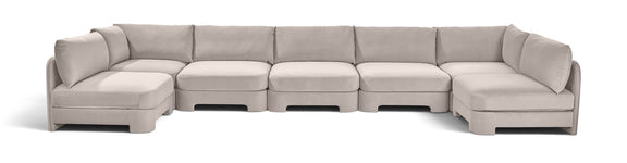 Light gray velvet armless U-shaped sectional sofa, 7-piece set