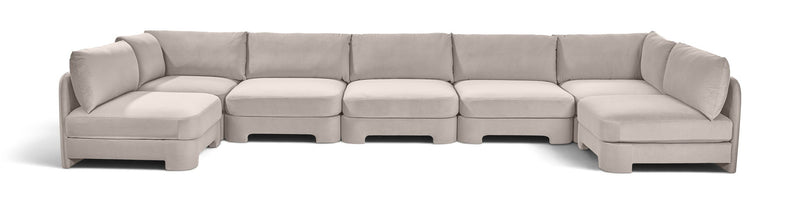Light gray velvet armless U-shaped sectional sofa, 7-piece set