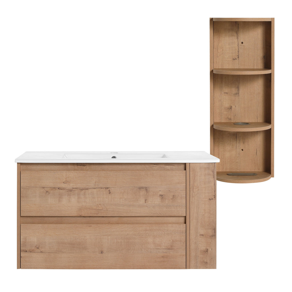 Modern Wall Mounted Bathroom Vanity With Ceramic Sink And Storage Rack, 2 Soft Close Drawers