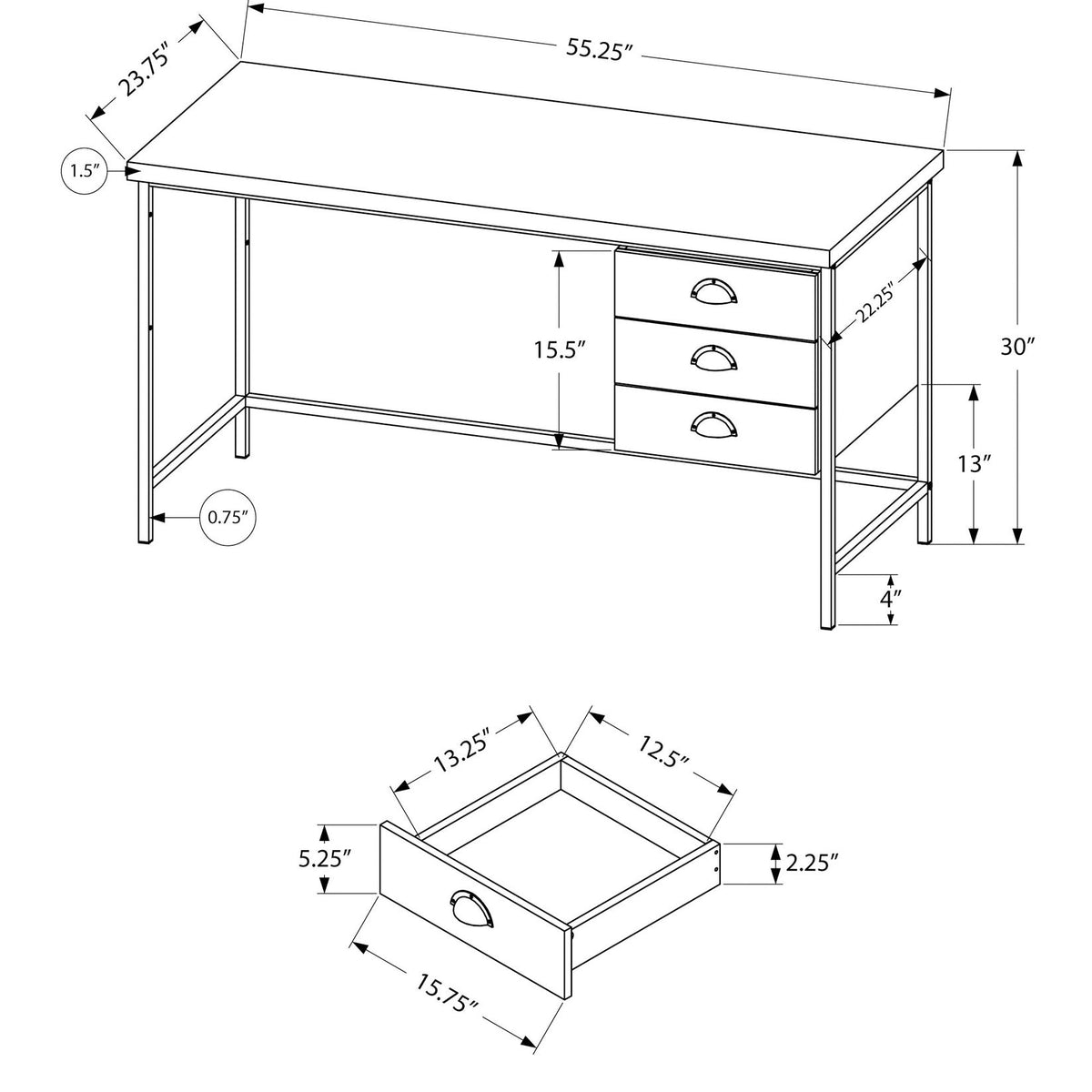 Computer Desk For Home Office, Laptop, 3 Storage Drawers, Contemporary & Moder