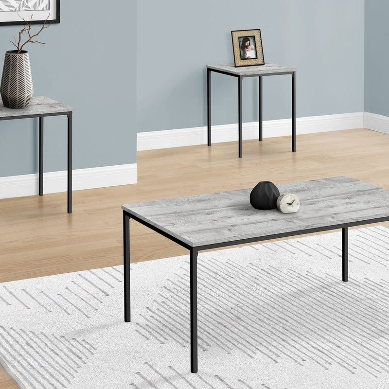 3-piece coffee table set with gray marble-look top and black metal legs