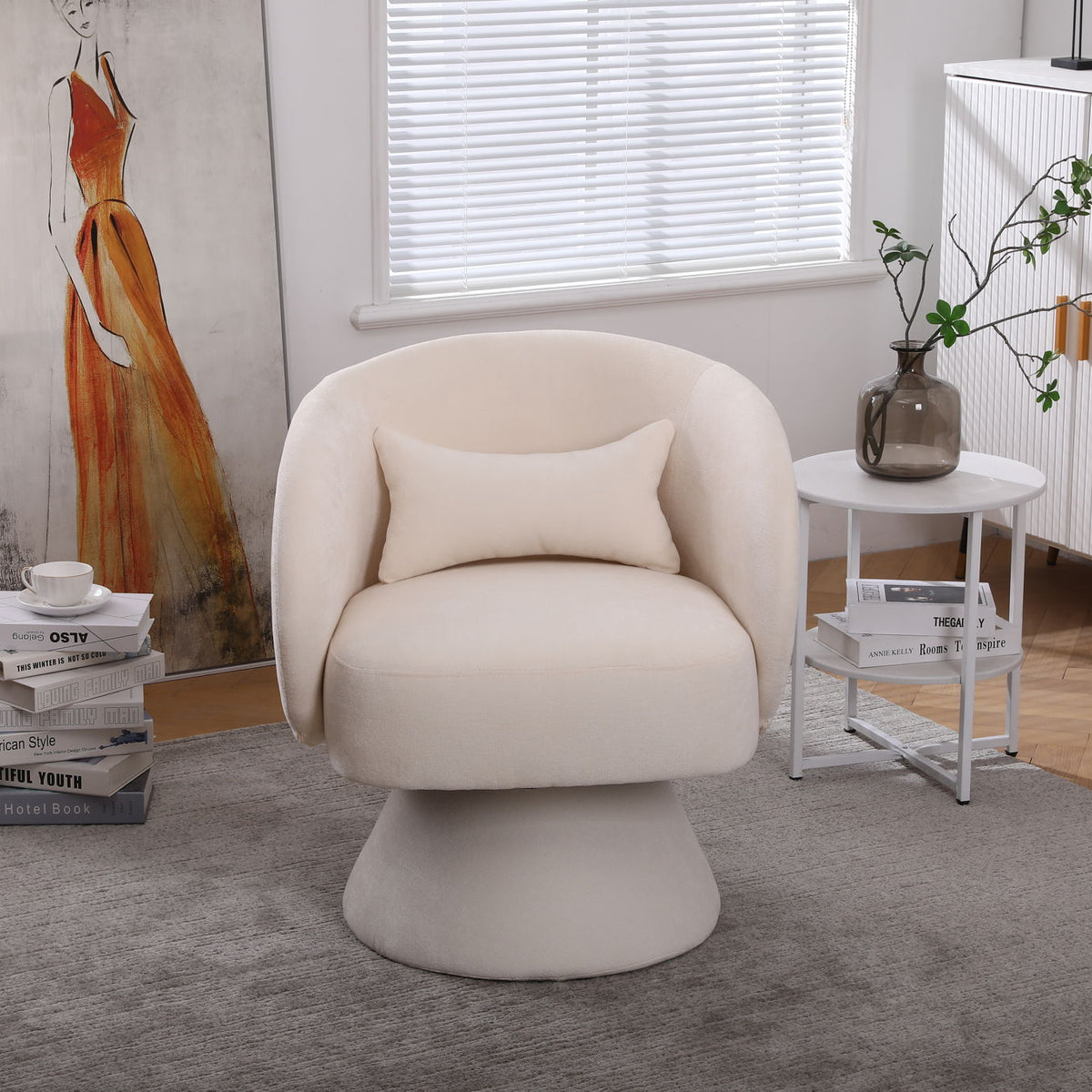 Swivel Accent Chair Armchair, Round Barrel Chair For Living Room Bedroom