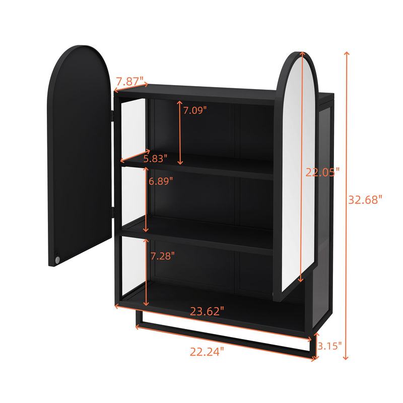 Double Arched Mirror Wall Cabinet With 2 Doors, Featuring Adjustable Shelves And Towel Rack