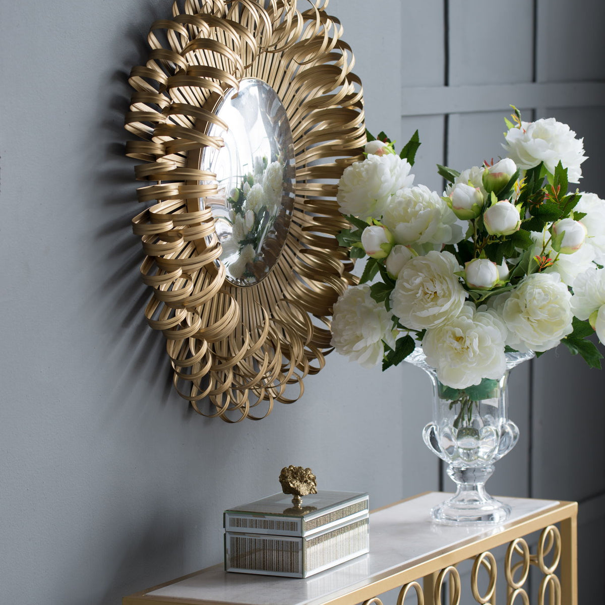 Sunburst Design Wall Mirror Decorative en For Entryway, Modern Living Room - Gold