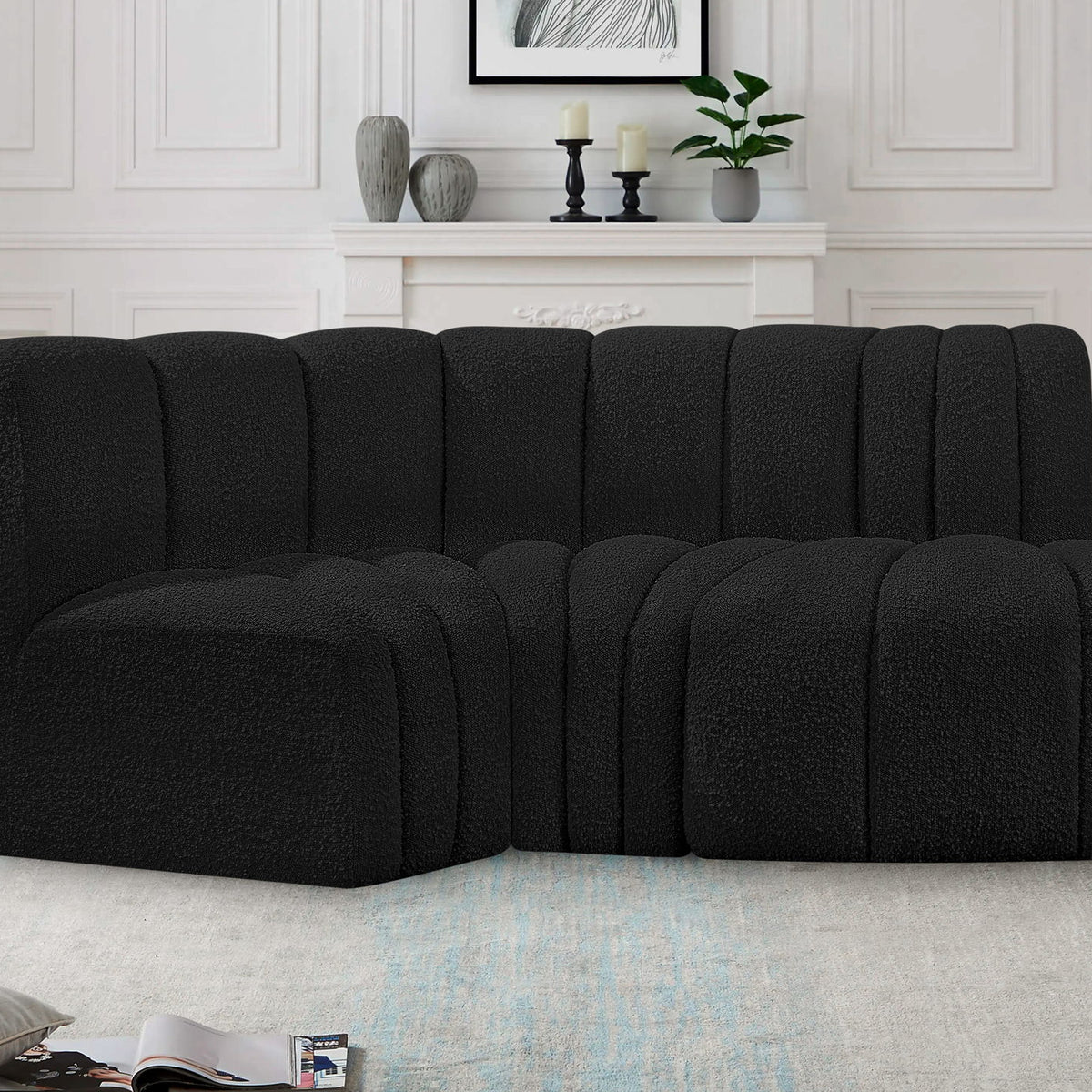 Arc - Boucle Fabric 3 Piece Modular L-Shaped Sofa