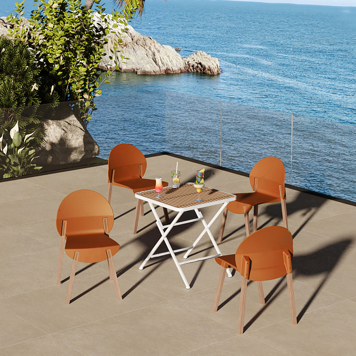 4 Piece Set Of Single Chairs With A Folding Square Table