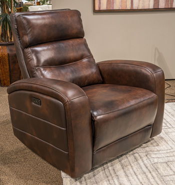 Gruaro dark brown swivel power rocker recliner with padded arms and segmented back