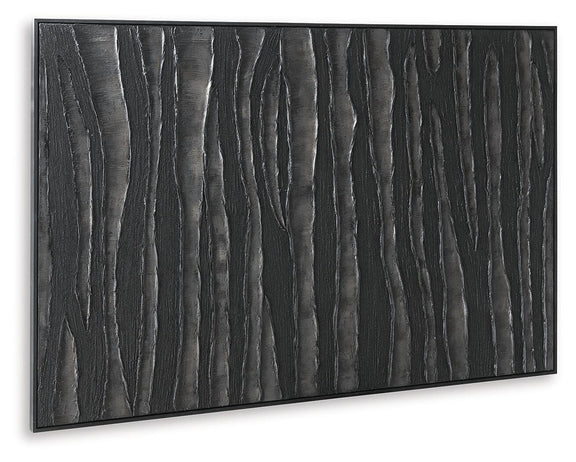 Rectangular framed wall art with close-up vertical black textured grooves