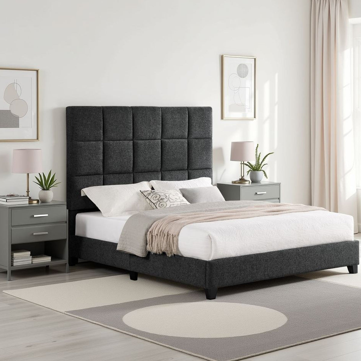 Squares Upholstered Platform Bed