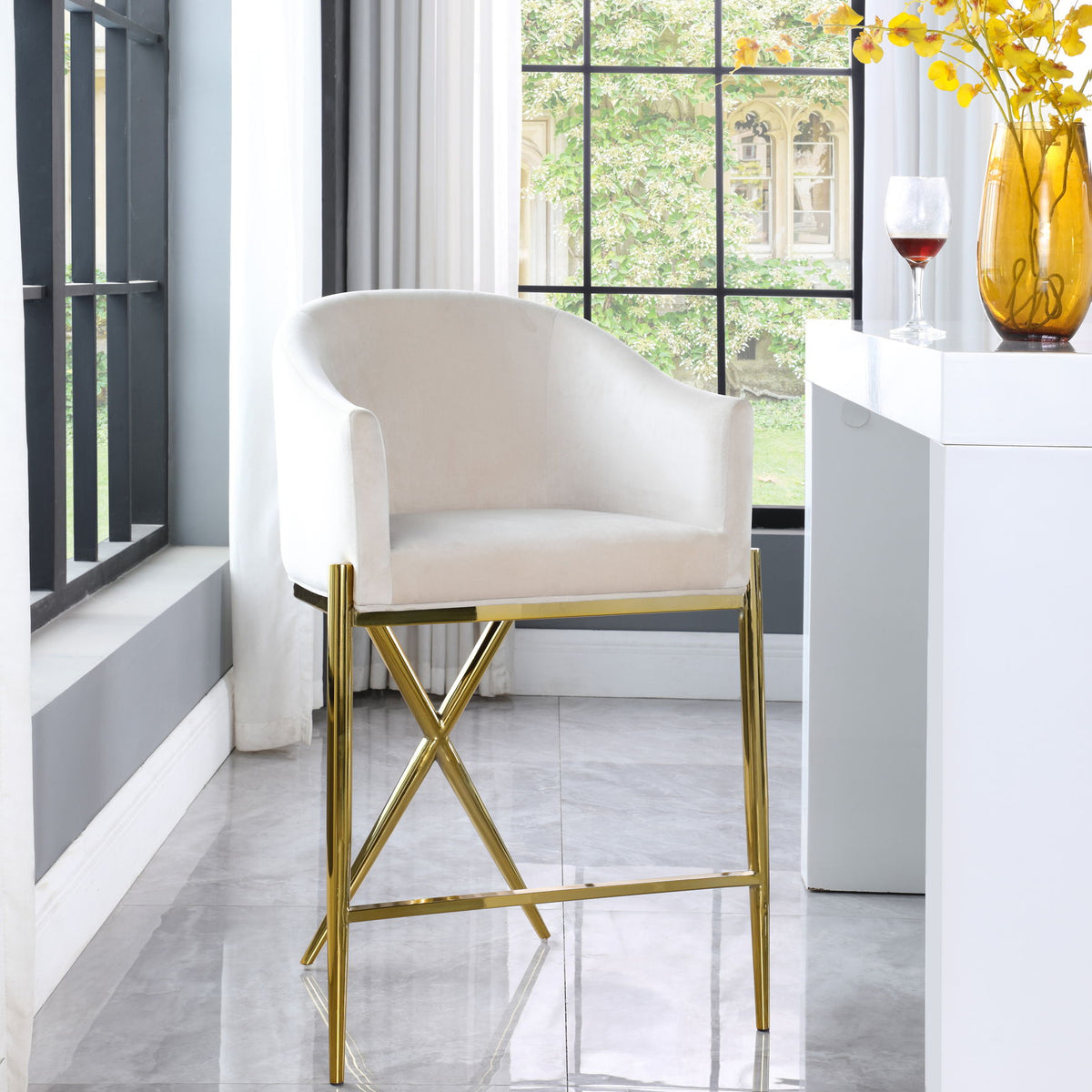 Xavier - Counter Stool with Gold Legs