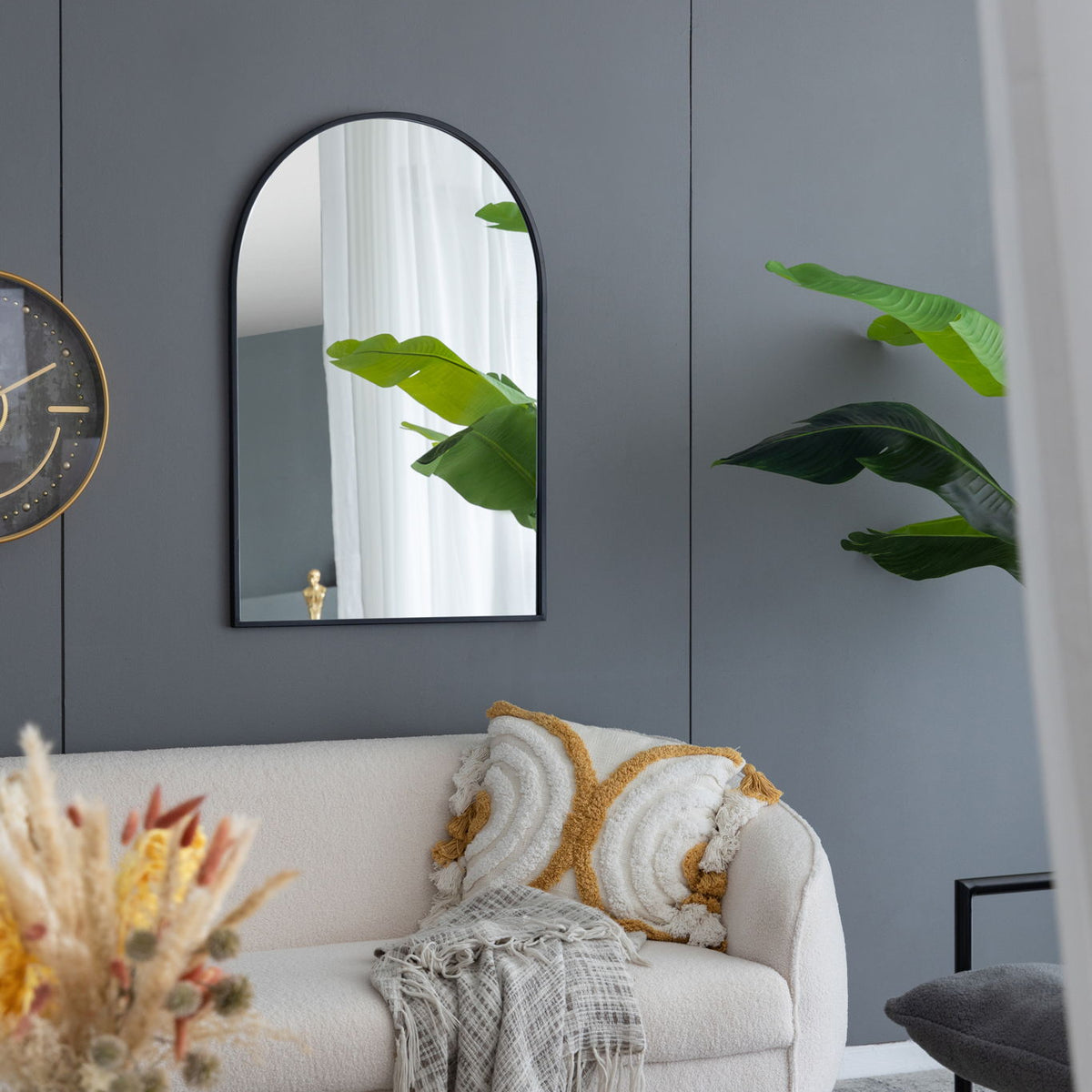 Arched Mirror With Metal Frame, Wall Mirror For Living Room Bedroom Entryway