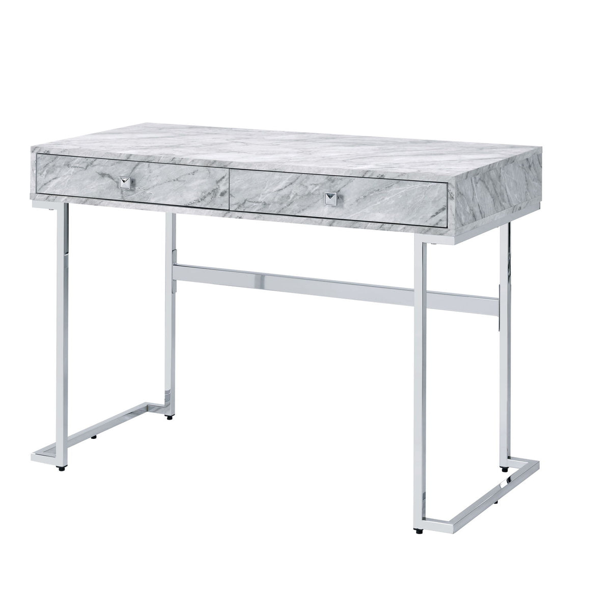 Tigress - Printed Faux Marble Top Writing Desk - White