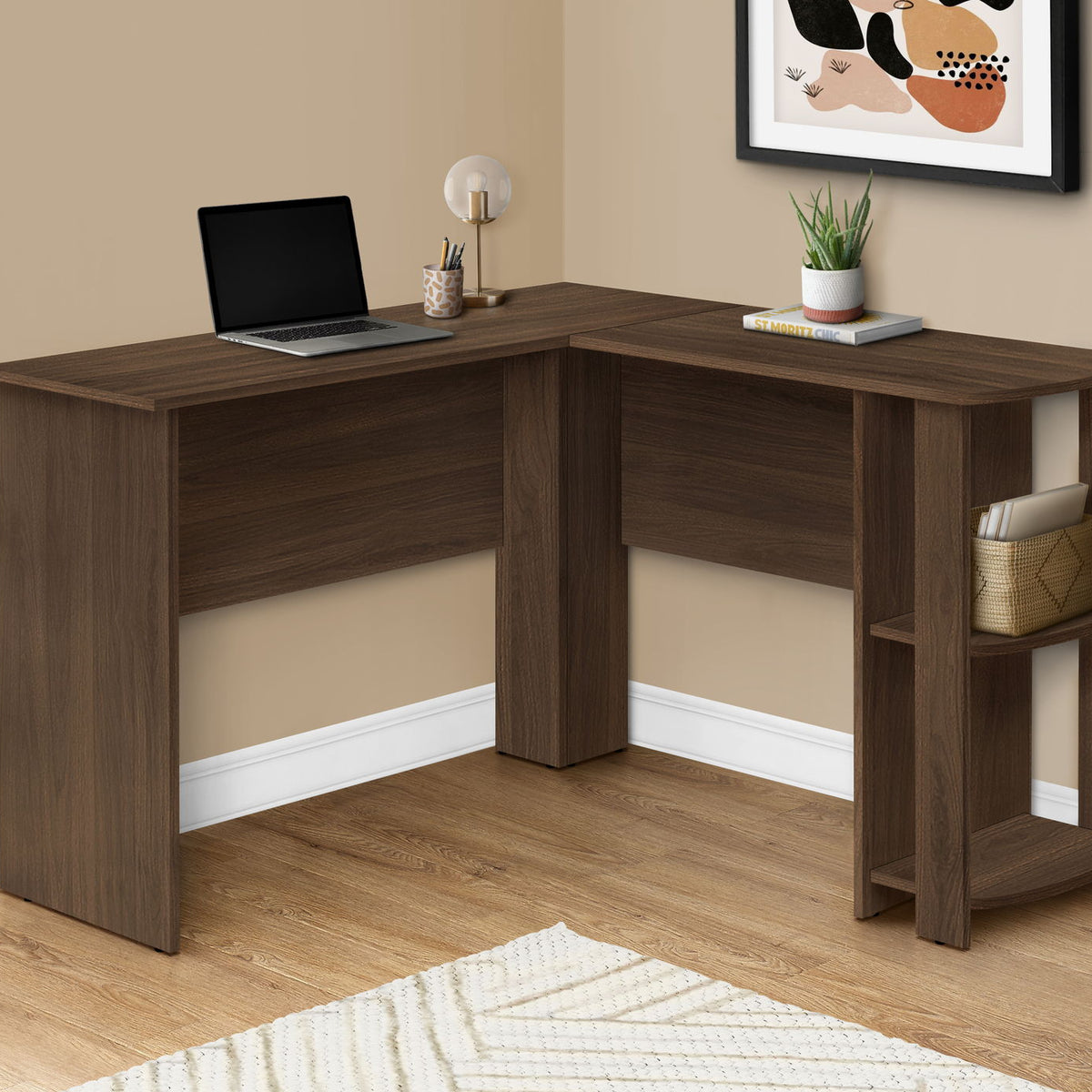 Computer Desk, Home Office, Corner, Storage Shelves, L Shape, Laptop, Contemporary & Modern - Walnut