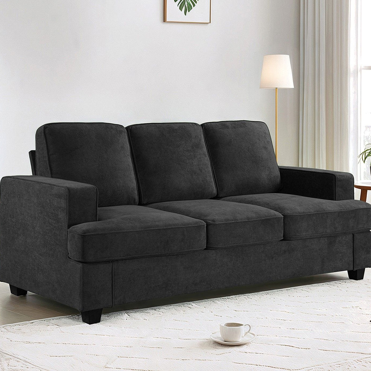 Modern Sofa, Comfortable 3 Seater Couch With Deep Seating, Loose Back Cushions, Wide Arms